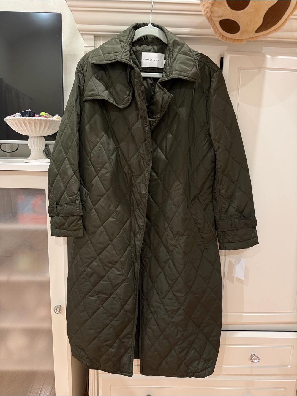 Rebecca Minkoff Quilted Long Puffer Coat in Dark Olive